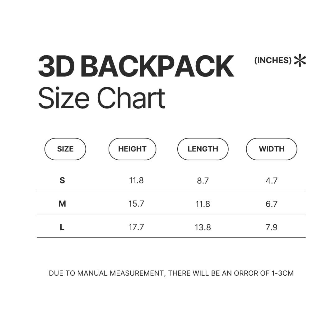 3D Backpack Size Chart - Pompompurin Merch